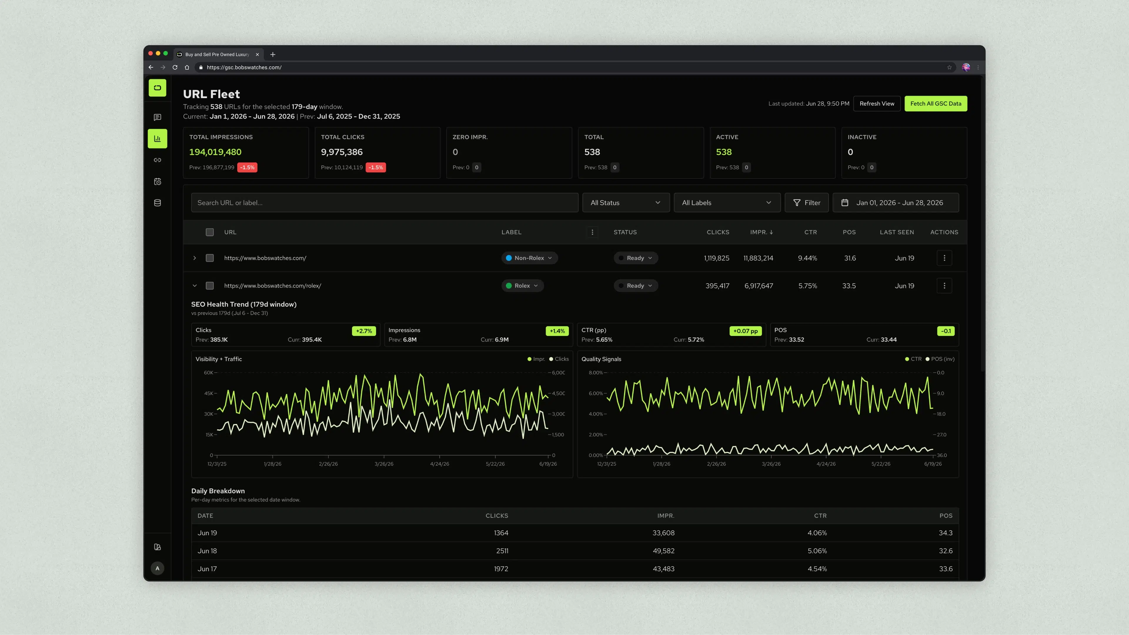 Bob's GSC - Dashboard v1.00